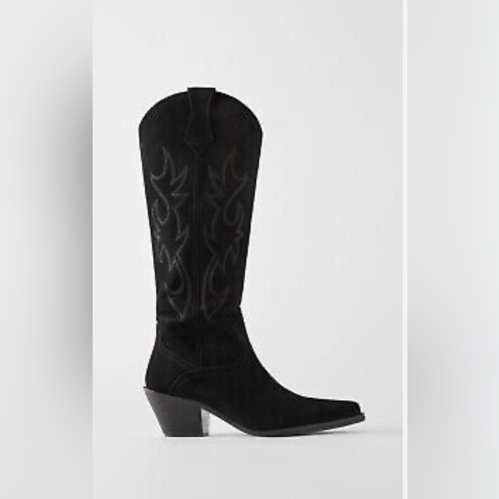 ZARA Suede Embroidered Cowboy Boots